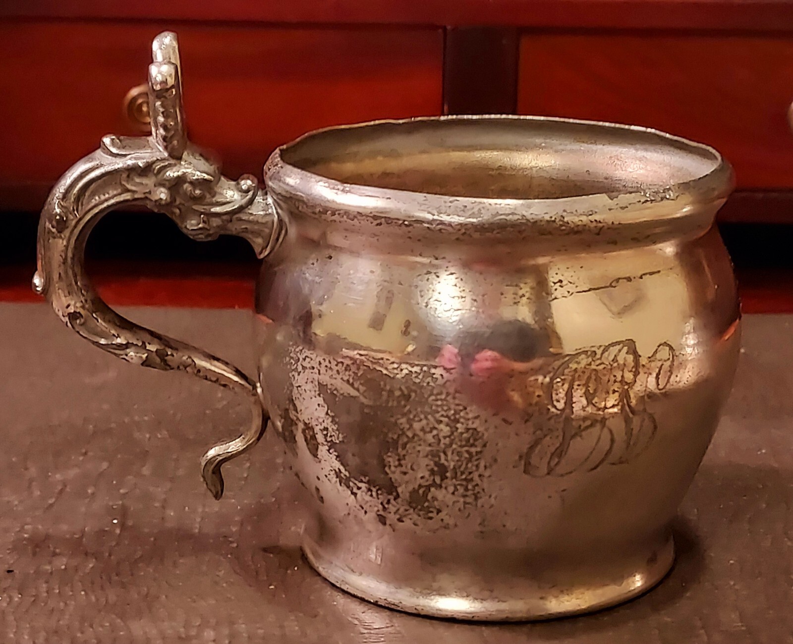 Antique Silver Plate Shaving Mug Dragon Handle Apollo Silver Co