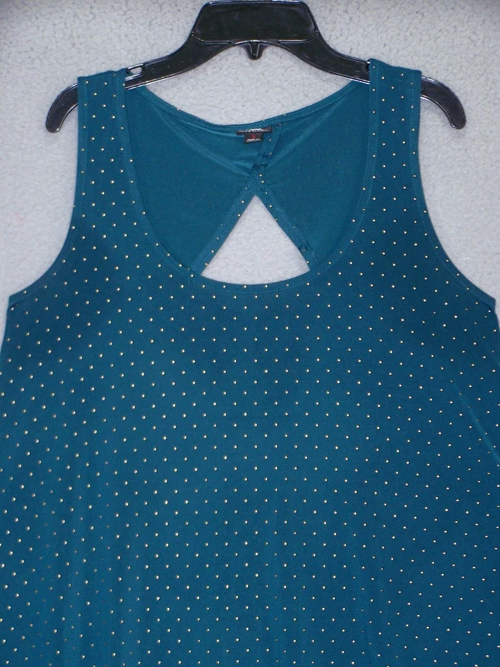 Top Rock & Republic para mujer grande verde dorado tachonado halter sin mangas damas Foto 2 de 4