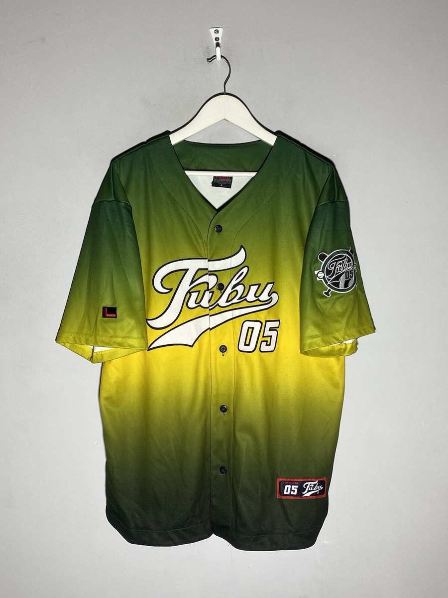FUBU 05 イエロー ユニフォーム(練習着) サイズ L Fubu 05 Green Yellow Hip Hop Rap Button Up Short Sleeve