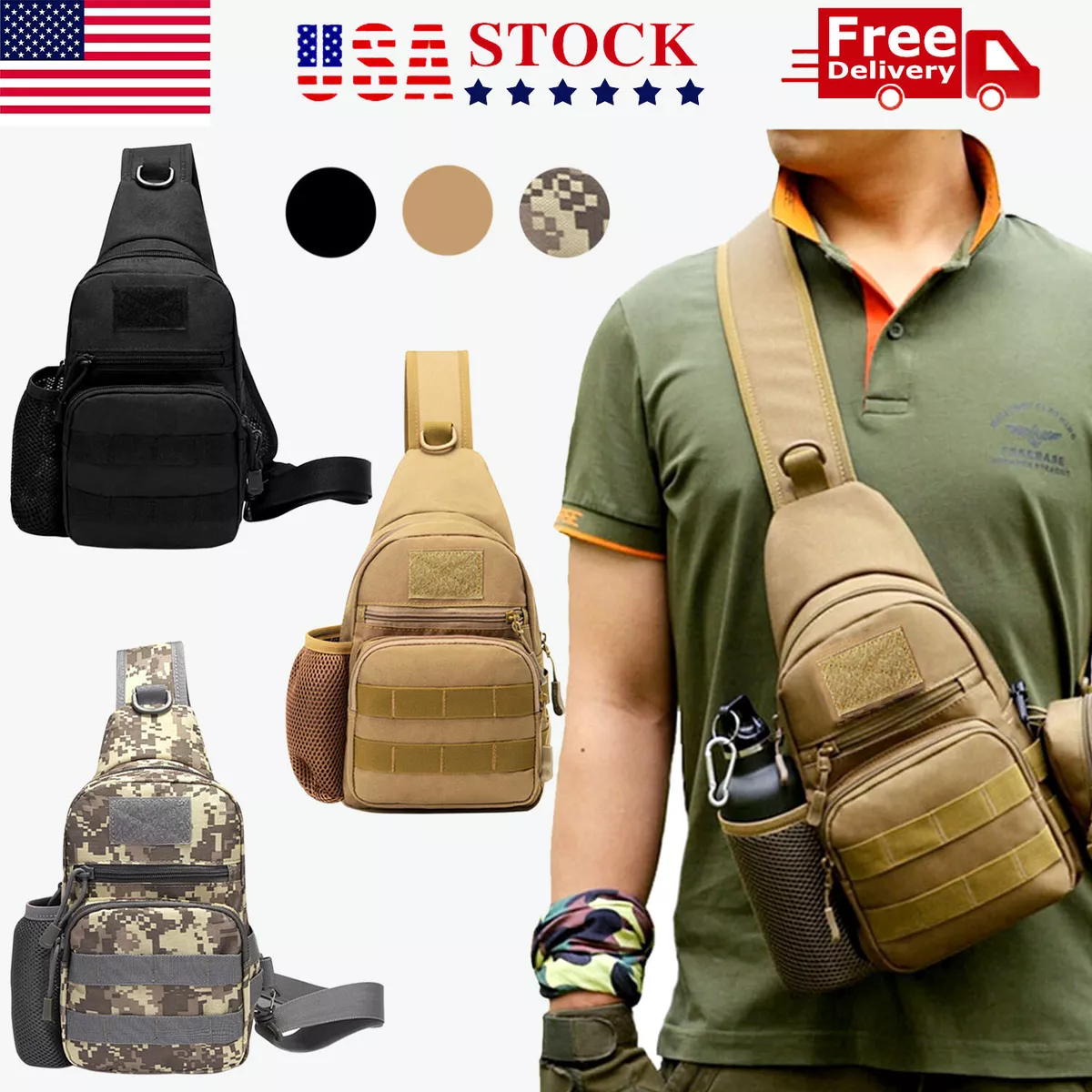 Men Outdoor Tactical Backpack Shoulder Sling Bag Chest Pack Sport