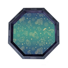 Chinese Zodiac Octagon Wooden Dice Tray, Rolling Tray D&D Tabletop Board Games