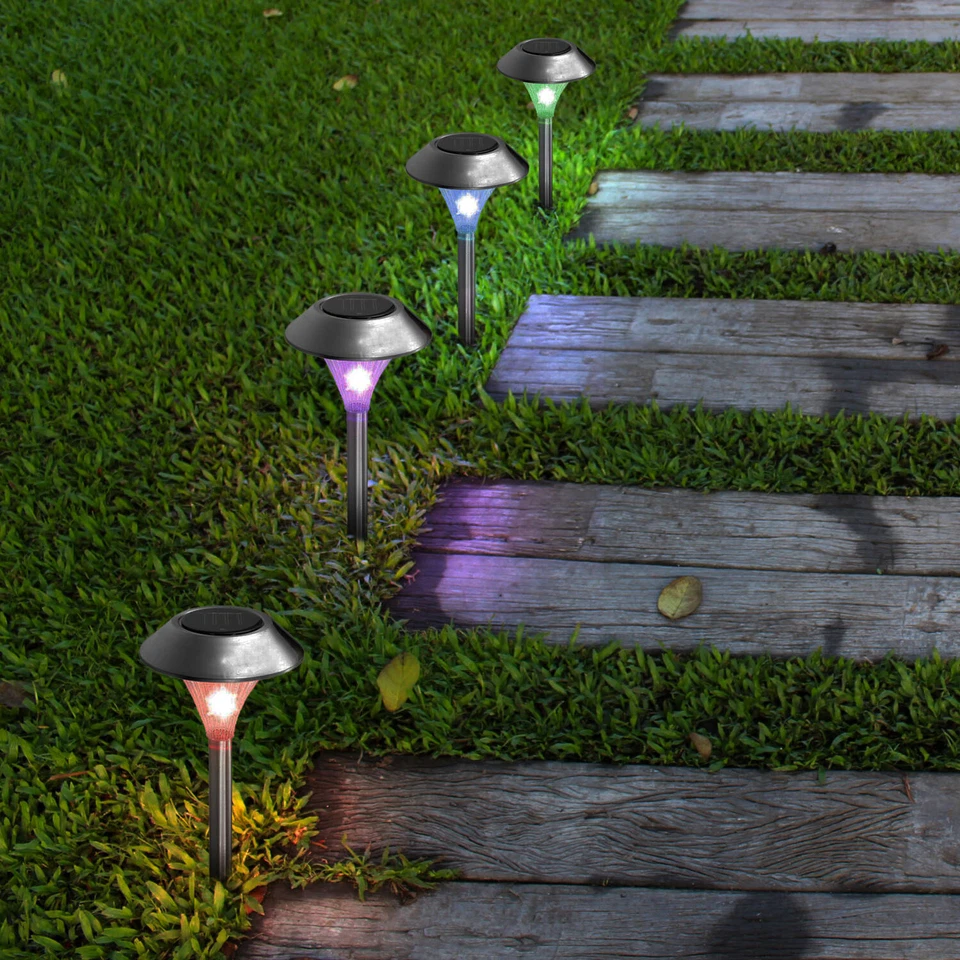 Solar Power Color Changing LED Lights Stainless Steel Lamps Outdoor Garden Lawn  - Image 4 of 4