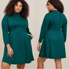 Size 2X NWT Torrid Mini Studio Mockneck Cupro Dress in Emerald Green