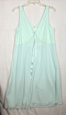 Vtg Shadow Line Nightgown Aqua Tank Style Straps nylon NWT Large