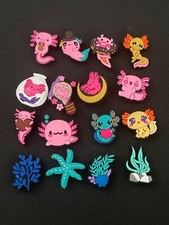 pink, axolotl, under the sea 16pc charms for crocs