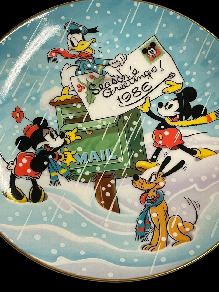 Raro saludo de Navidad de Walt Disney 1986 para 1936 plato decorativo Minnie Mouse Foto 4 de 4