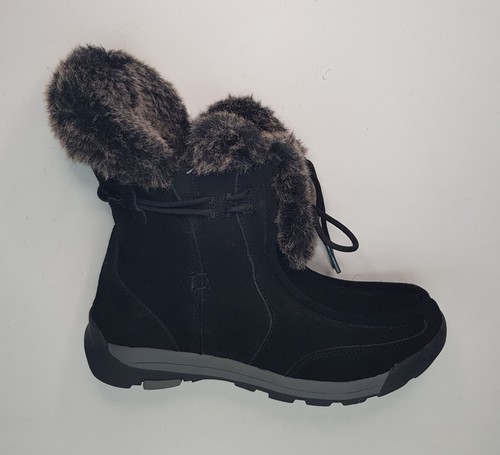 LANDS' END SIZE 5UK EUR37.5 WOMENS BLACK SUEDE LACE UP ANKLE SNOW BOOTS FUR TOP - Picture 12 of 24