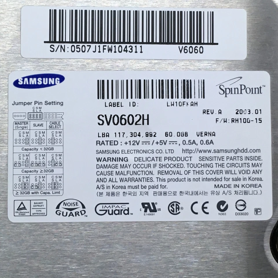 Samsung SpinPoint SV0602H 60GB 3.5" 5400 RPM EIDE Hard Drive - TESTED & WIPED - Image 4 of 4