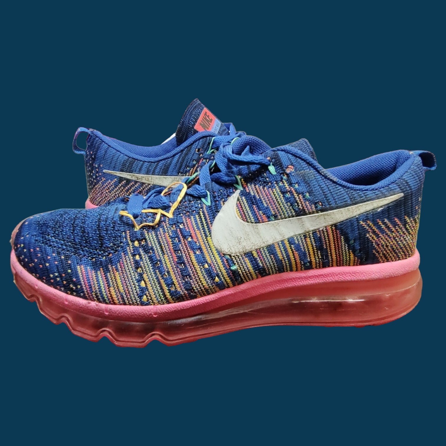 SAOLA NIKE FLYKNIT MAX "MULTI COLOR" suola rosa e check bianco WMNS TG 7 = MNS 5 5