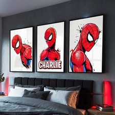 Personalisierte Spiderman Drucke Poster Superheld schwarz Schlafzimmer 3er Set Wandbilder