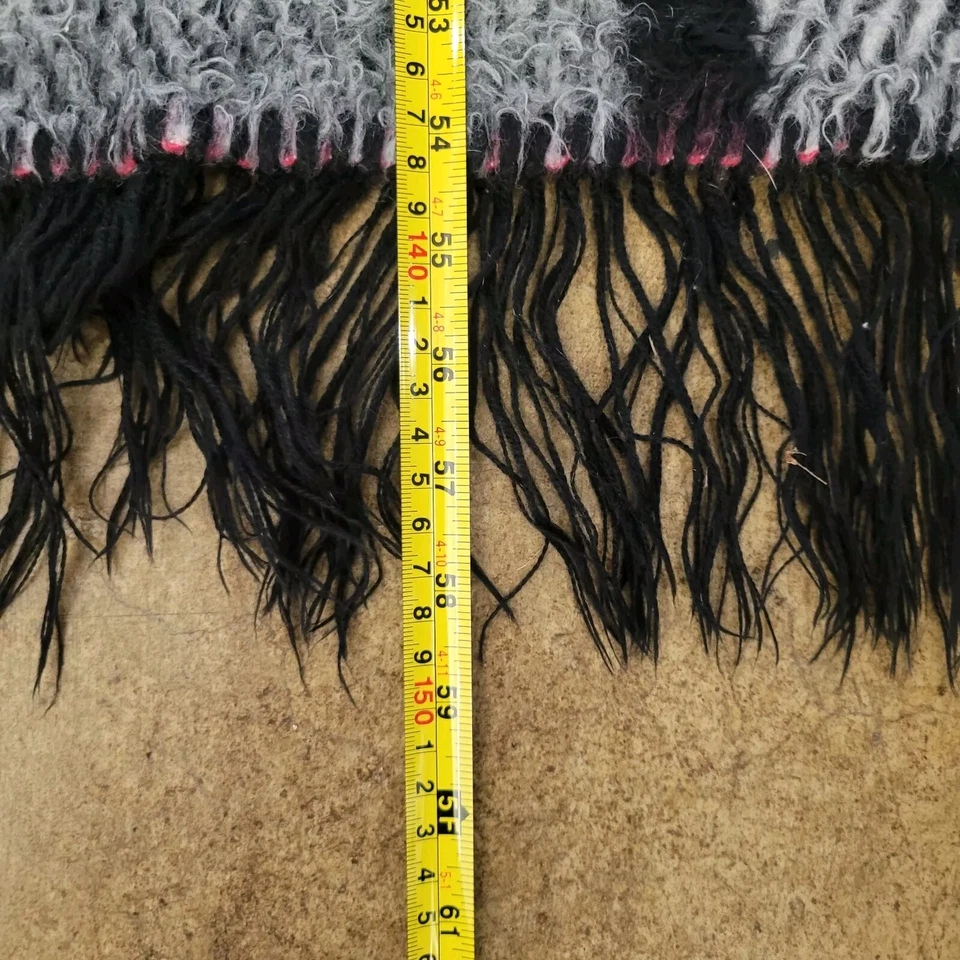 Biederlack Throw Blanket Grid Pattern Fringe Gray Black Blue Pink 58x44.5 - Image 3 of 4