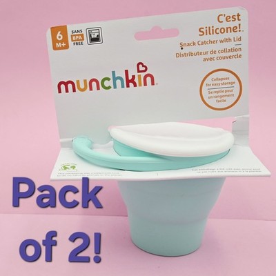 2 Munchkin Snack Catcher w/Lid 6m+ BPA Free Silicone Dishwasher Safe Collapsble