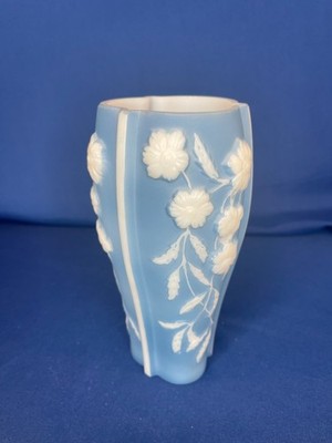 Phoenix Glass Sculptured Artware Blue Aster Vase Circa 1930s Art Deco 7''H