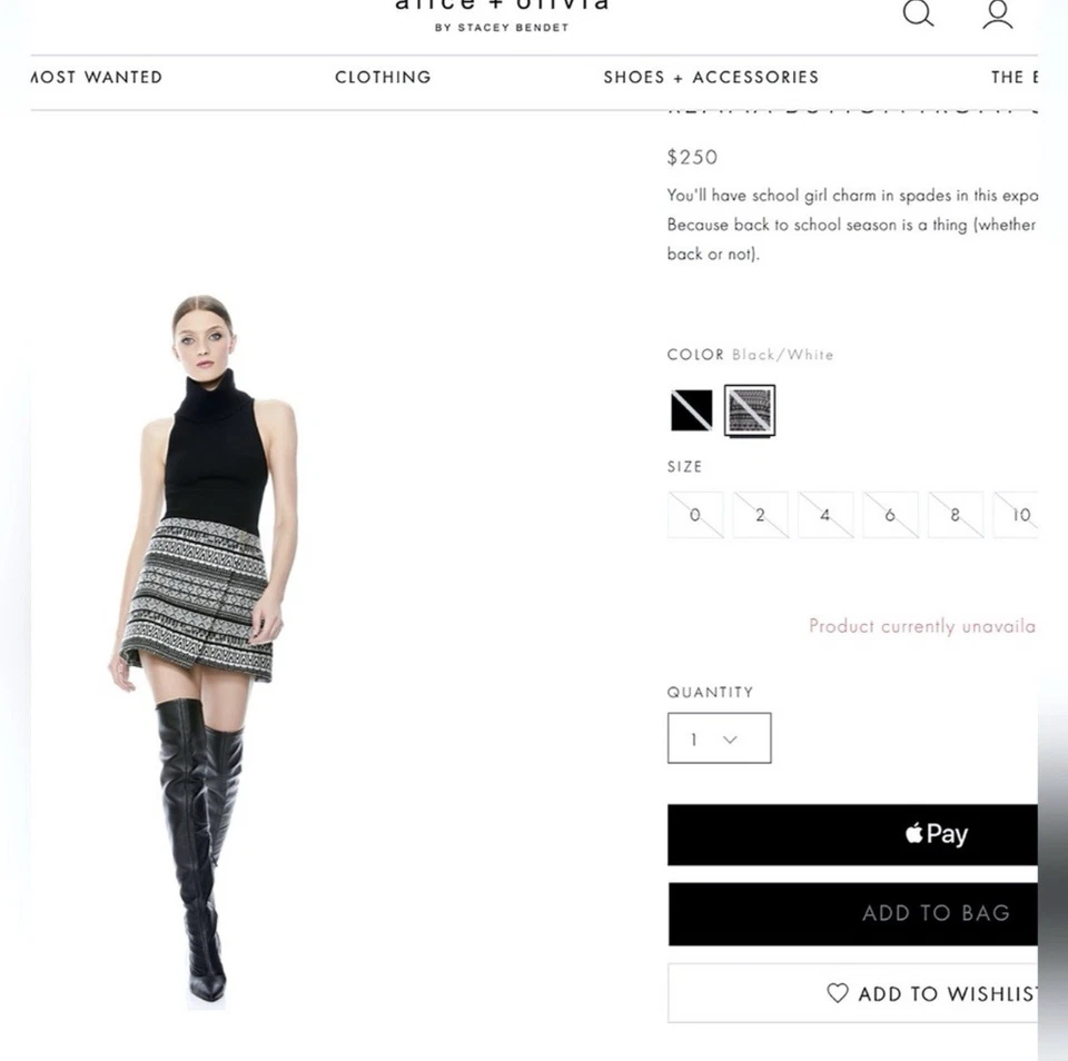 Alice + Olivia Renna Black White Flared Asymmetrical Wrap Mini Skirt Sz 8 - Image 4 of 4