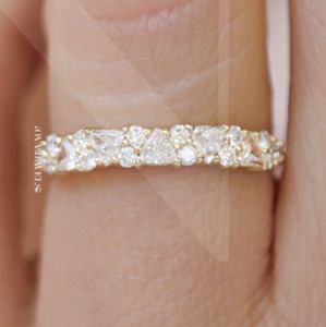 Authentic 0.58CT Trillion Cut Half Eternity Moissanite Wedding Band 14K Yellow Gold Plated