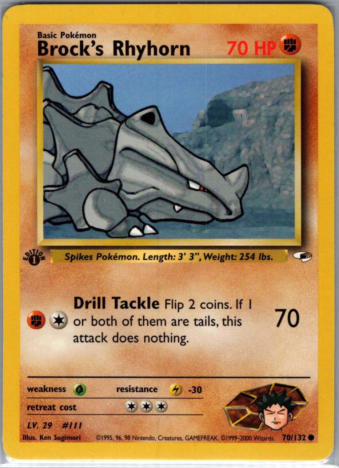 Brock's Rhyhorn 1st Edition 70/132 Gym Heroes - Pokemon Card - NM