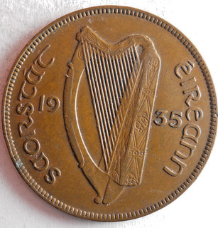 1935 IRELAND PENNY Uncommon Rare Date Coin Lot #J18