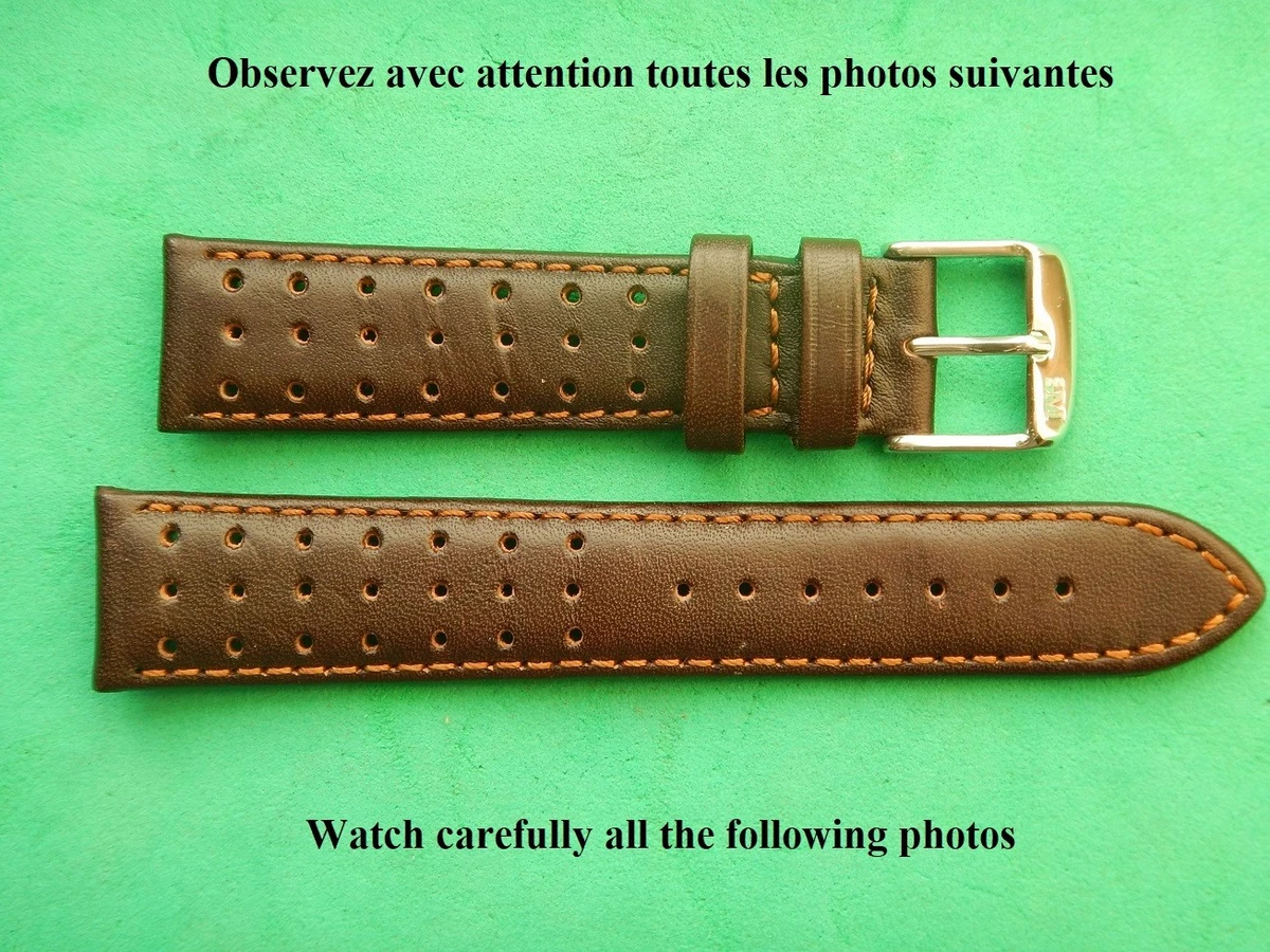 AIMVALUE Bracelet de montre en cuir véritable rallye course vintage vert bleu noir marron foncé marron pour homme 18 mm 19 mm 20 mm 21 mm 22 mm ajouré, 18mm