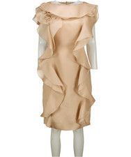 Valentino Couture Beige Ruffle Detail Shift Dress UK 10