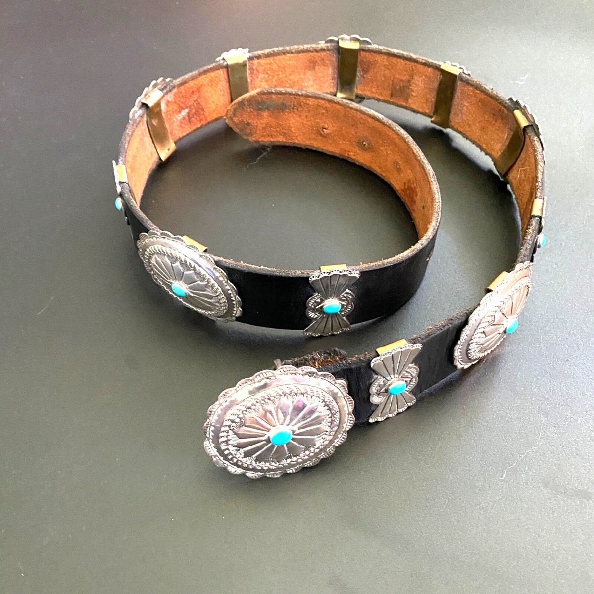 LF DESIGNS 1970s Sterling Silver and Turquoise Concho Black  display picture 1
