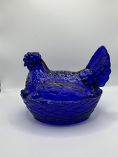 Cobalt Blue  Hen On Nest Large 5 Tall 6.5 Long Candy Dish  No Cracks No Chips