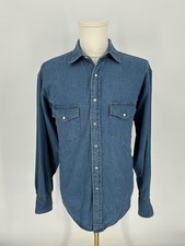 Rockmount Ranch Wear Long Blue Denim Shirt Pearl Snap Western Cowboy Medium M