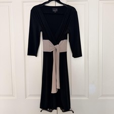 Scarlett Dress Womens 14 Black Colorblock Faux Wrap Midi 3/4 Sleeve Jersey
