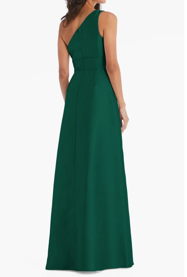 Alfred Sung Hunter Green One-Shoulder A-Line Gown Size 4 $239 D815S - Image 2 of 4