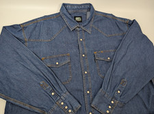 Key Blue Denim Pearl Snap Shirt Western Long Sleeve Workwear 3XLT Tall Cowboy
