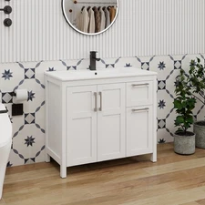 36" White Bathroom Vanity Set with Ceramic Sink & Modern Storage Cabinet