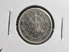 1917 F Germany 1/2 Half Mark Circulated Silver Coin Stuttgart Mint A113
