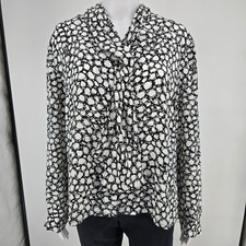 Vintage 1980s Lauren Lee Black/White Abstract Print Neck Tie Blouse Size 14/L 