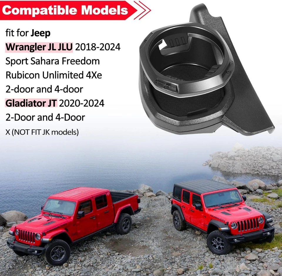 Portavasos derecho para Jeep Wrangler JL Jeep Gladiator JT accesorios 2018-2025 Foto 2 de 4