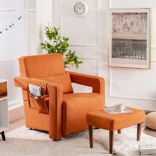 Modern Accent Sofa Chair w/ Ottoman Upholstered leisure Armchair-Beige