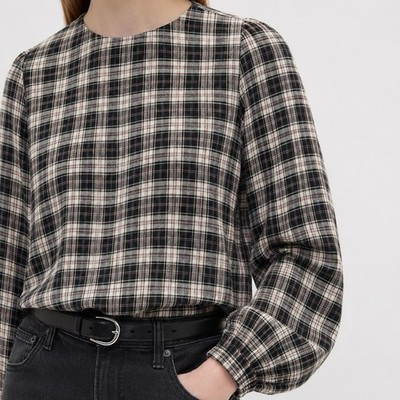 Women s Zara Basic black and white plaid checkered blouse