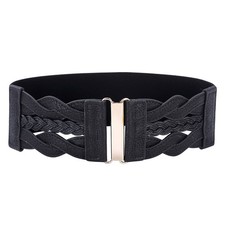 Women's Elastic Belt Stretchy Retro Wide Waist Cinch Belt for Dresses Black,S 
