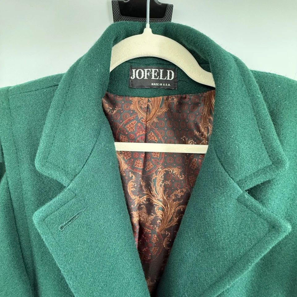80s 90s Emerald Green Wool Coat Jofeld ILGWU Union Made USA XL 1X Vintage - Image 3 of 4
