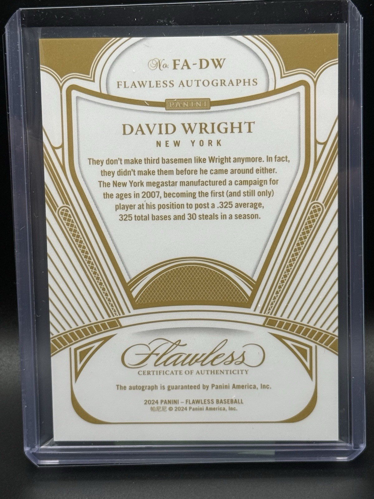 David Wright On Card Auto 2024 Panini Flawless  Autographs /15 Mets view 2