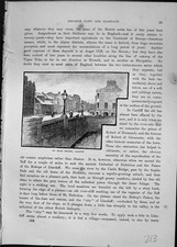 Original Old Antique Print St. Mary Street Cardiff Wales Cassell C1882 19th