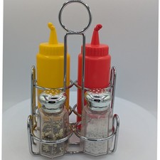 Melissa  Doug Condiment Set Play Food Ketchup Mustard Salt Pepper Caddy 4267