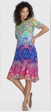 Johnny Was Rainbow Field Of Dreams Swing Dress Sz XS Bamboo Spandex Jersey NWT