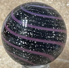 STEVE DAVIS MARBLE SIGNED HANDMADE GLASS ART 2.11" SILVER PURPLE BLACK No Date