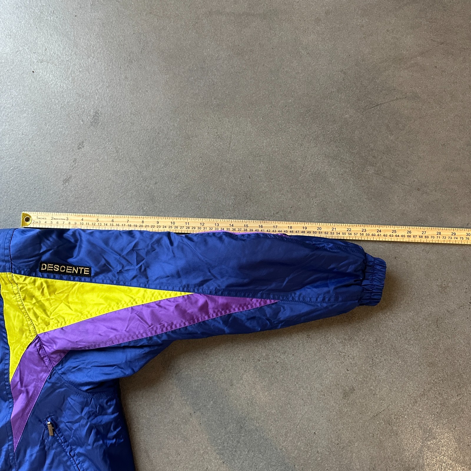 Vintage Descente Ski Jacket Retro Mens M Blue Purple Yellow 90s Colorblock Hood