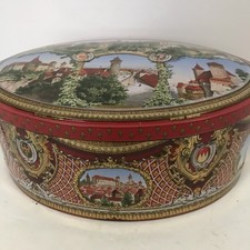 Vintage Cookie Tin Nurnberg Scenes Oval 9x12x4.5" Clean Metal Lebkuchen-Schmidt