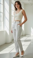 Vintage Part One Women's Pants High-Waisted Pleated Trousers Plaid Beige Size 10