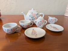 7 Piece Tea Toy Set, Battat, Pink Flowers, Cups, Plates, Sugar, Creamer, Teapot