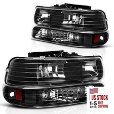 Headlight Assembly Compatible with 99 Black Housing Amber Reflector Clear Lens
