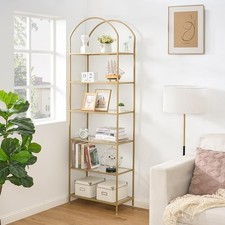Bookshelf Arched Display Racks,Metal 11.8"D x 23.6"W x 73.6"H Golden