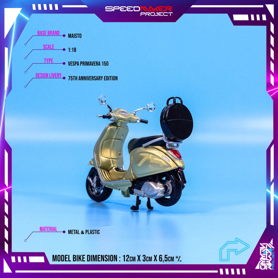 Vespa Maisto Fabbri Primavera 75th Anniversary Diecast Motor Bike 1:18 Gifta - Image 3 of 4