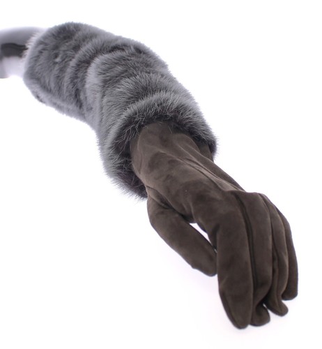 DOLCE & GABBANA Gray Mink Fur Lambskin Suede Leather Gloves s. 7.5 / M RRP $2600 - Picture 6 of 9